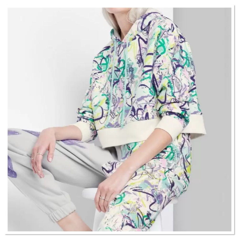 Women’s Cropped Graffiti Hoodie Wild Fable NWT